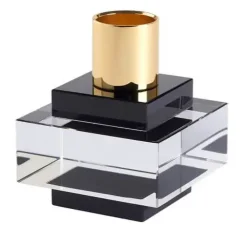 Kerzenständer Kristallglas Dioptrics GiftCompany eckig Schwarz-Gold – Höhe 7 cm