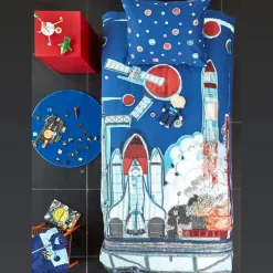 Kinderbettwäsche 135×200 cm Junge Astronaut Rocket Ship blue