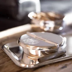 Klapp Aschenbecher mit Deckel Herald Edzard schwerversilbert
