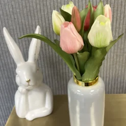 Künstliche Tulpen wie echt weiß pink Mix 7er Bund Höhe 31 cm