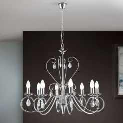 Kronleuchter chrom Ancona mit Kristallbehang