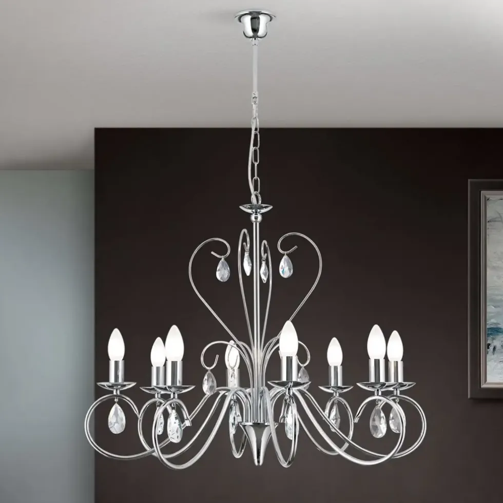 Kronleuchter chrom Ancona mit Kristallbehang