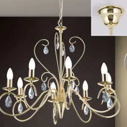 Kronleuchter gold ANCONA mit Kristallbehang