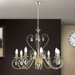 Kronleuchter gold ANCONA mit Kristallbehang