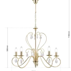 Kronleuchter gold ANCONA mit Kristallbehang