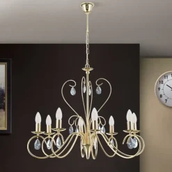 Kronleuchter gold ANCONA mit Kristallbehang