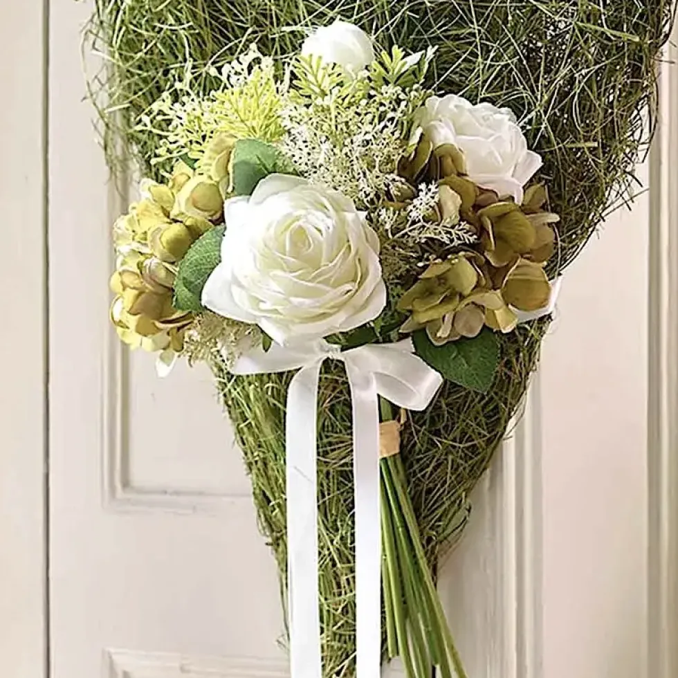Kunstblume Biedermeierstrauß Blütenbouquet creme Höhe 38 cm