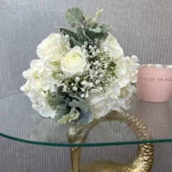 Kunstblume Biedermeierstrauß Blütenbouquet weiß Höhe 28 cm