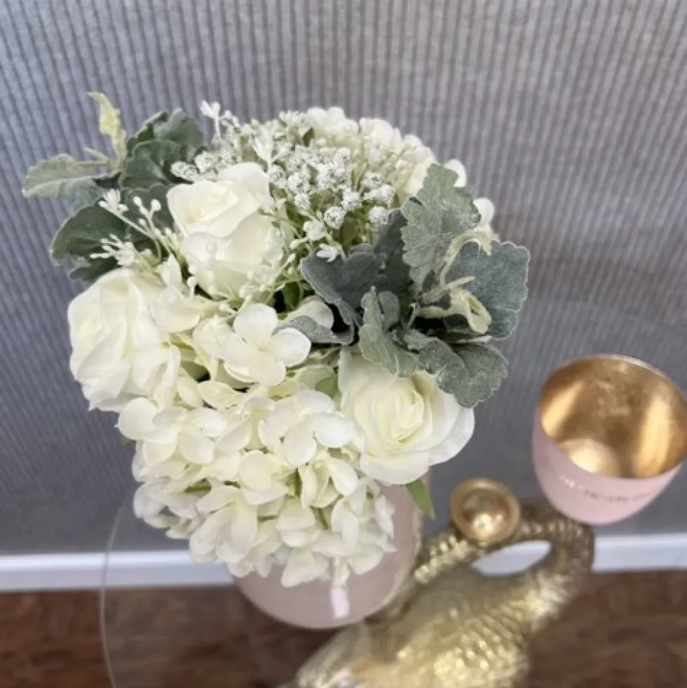 Kunstblume Biedermeierstrauß Blütenbouquet weiß Höhe 28 cm