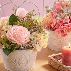 Kunstblume Biedermeierstrauß Blütenbouquet rosa Höhe 38 cm