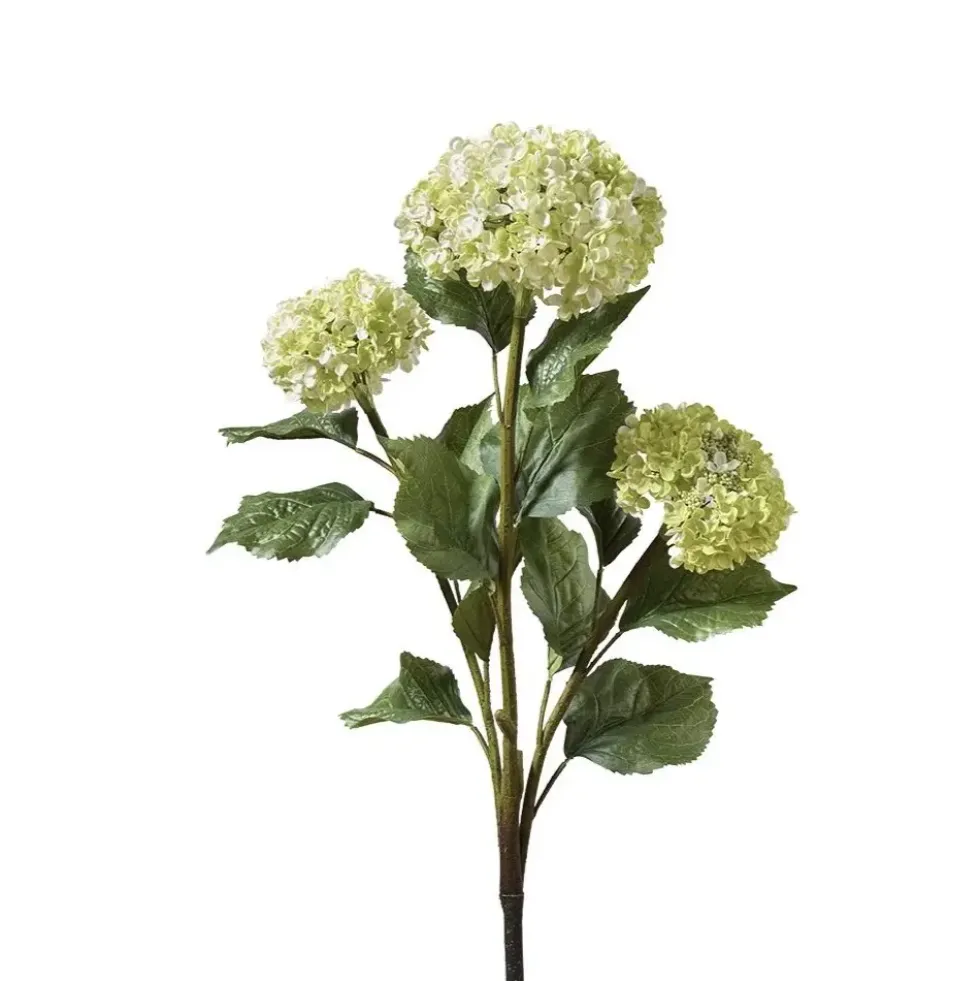 Kunstblume Hortensienzweig mit drei Blüten weiß grün Höhe 86 cm
