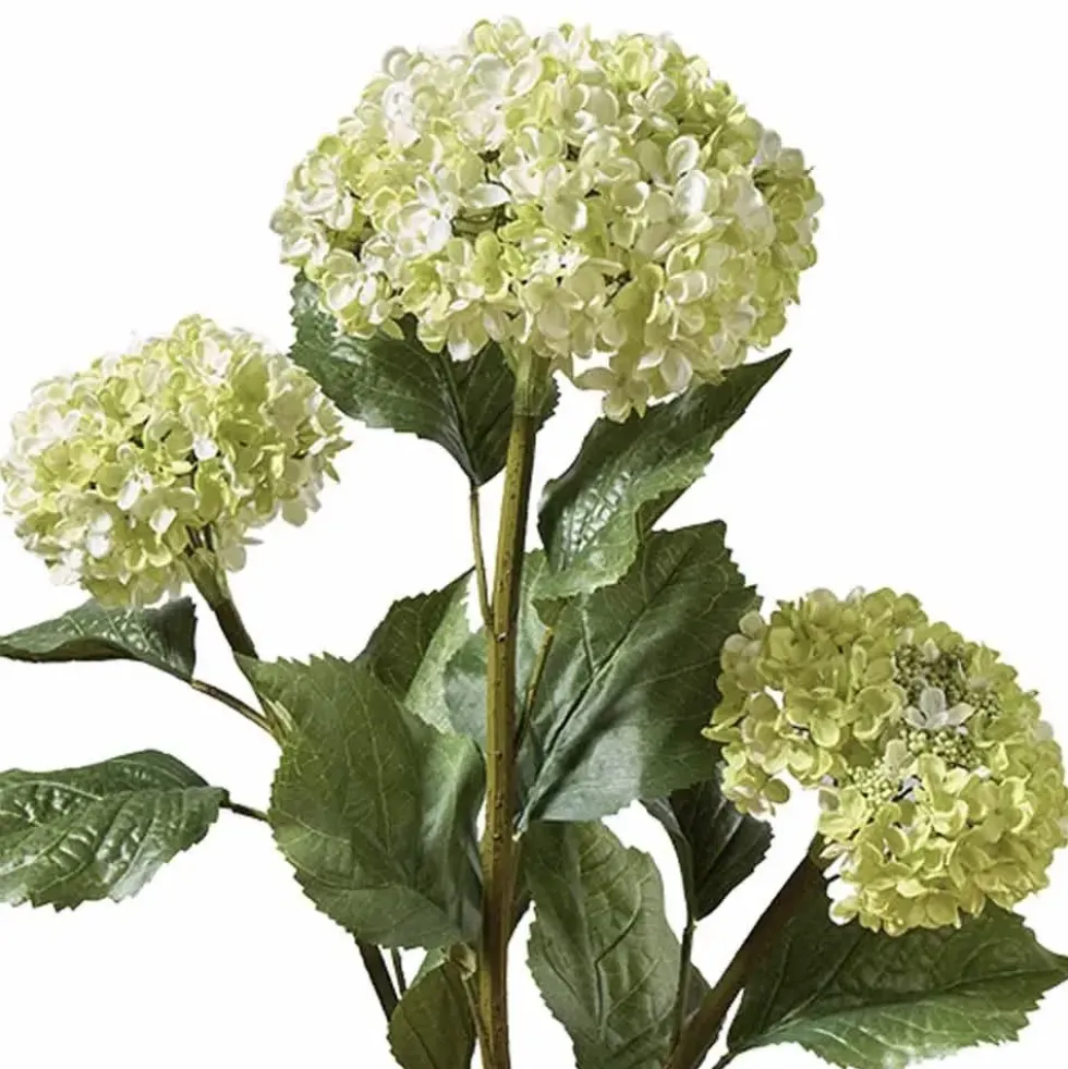 Kunstblume Hortensienzweig mit drei Blüten weiß grün Höhe 86 cm