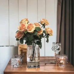 Kunstblumen Seidenblumen Strauß Rosen Dijon orange Höhe 42 cm
