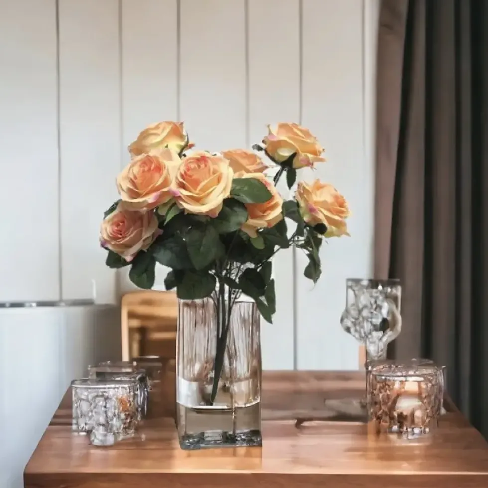 Kunstblumen Seidenblumen Strauß Rosen Dijon orange Höhe 42 cm