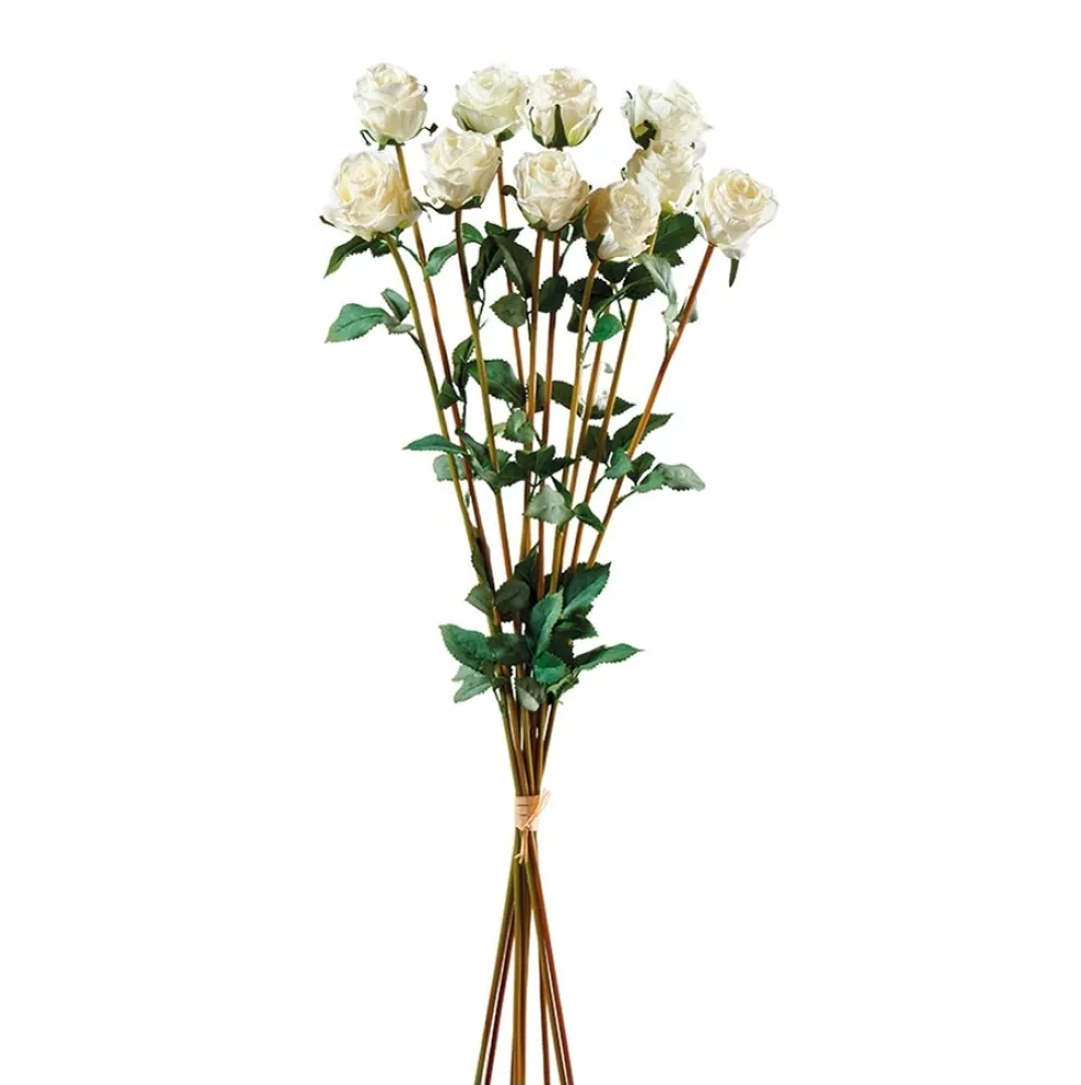 Kunstblume Rosenbündel langstielig mit Raffia creme Höhe 78 cm