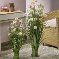 Kunstpflanze groß Grasbusch mit Blüten pastellbunt Höhe 70 cm