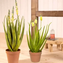 Kunstpflanze im Topf Deko Agave weiß Höhe 60 cm