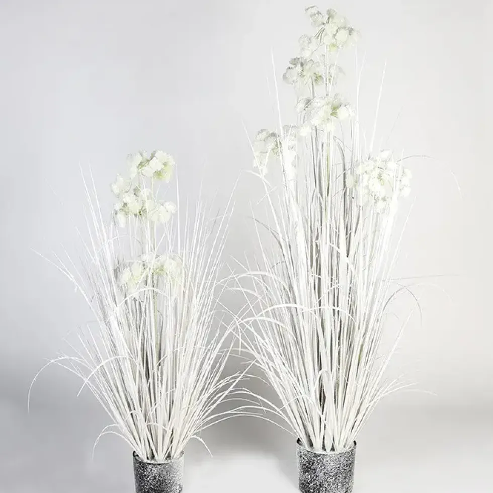 Kunstpflanze Kunstgras Allium mit Blüten beschneit Höhe 100 cm