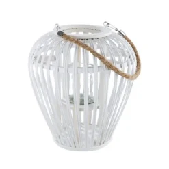 Laterne aus Weide weiss mit Glaseinsatz Höhe 37cm