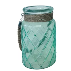 Laterne Windlicht Glas mit Jute Henkel MARINA grün H 25 cm