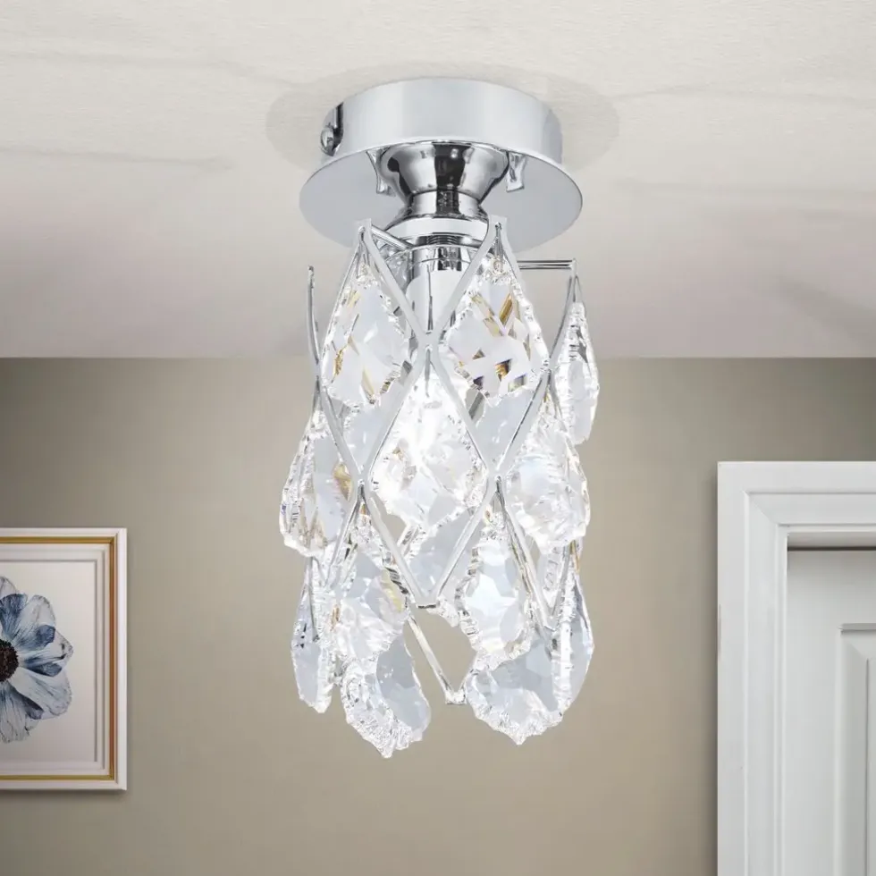 LED Deckenleuchte RIMINI chrom mit Kristallbehang H 17,5 cm