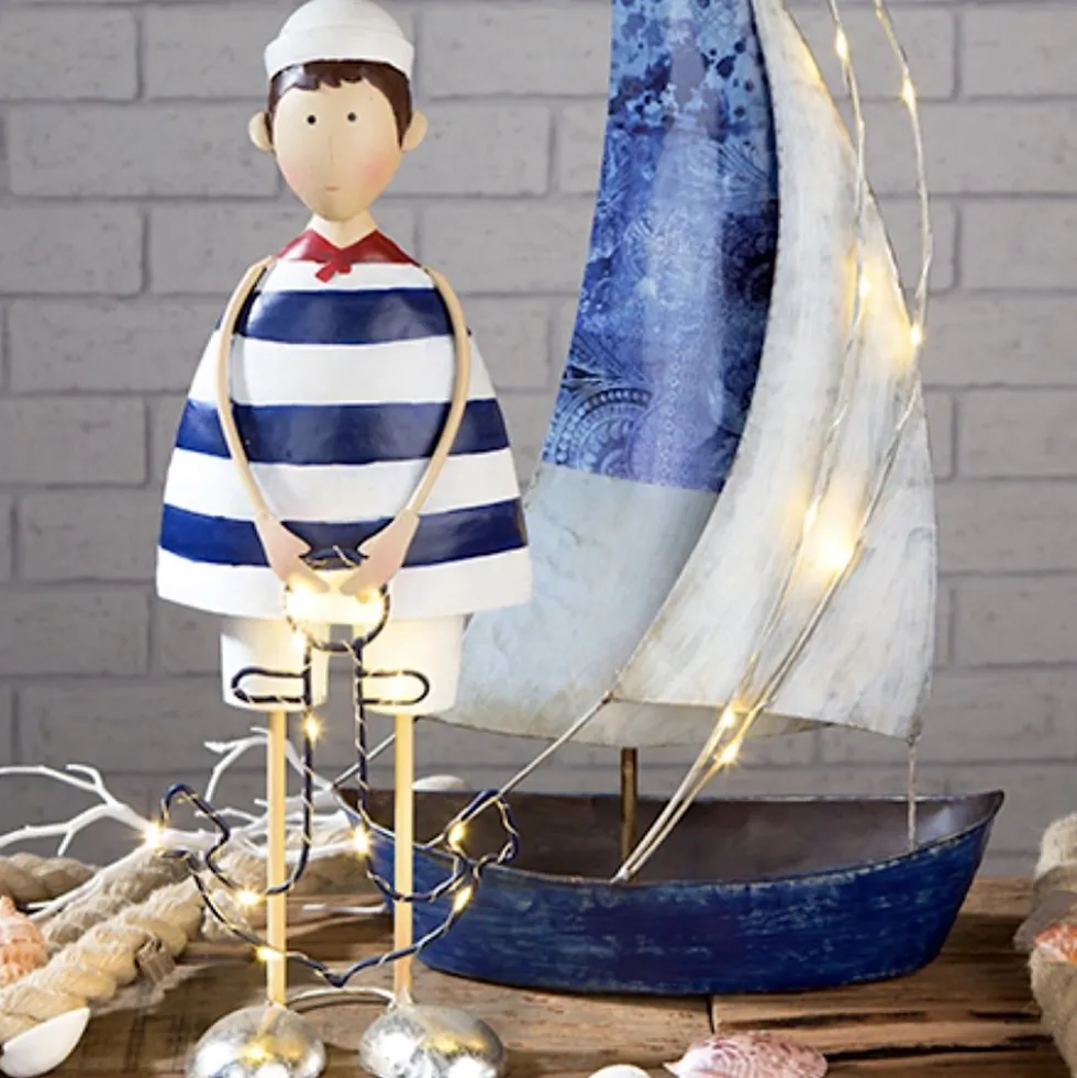 LED Deko Figur Matrose Fiete Metall Höhe 43 cm