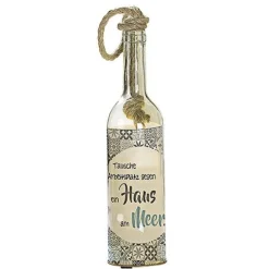 LED Glasflasche Flaschenpost zum Hängen Haus am Meer Höhe 30 cm