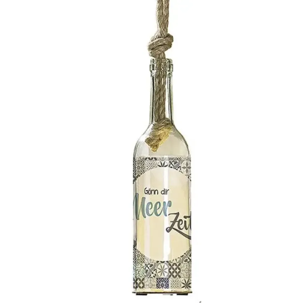LED Glasflasche Flaschenpost zum Hängen Haus am Meer Höhe 30 cm