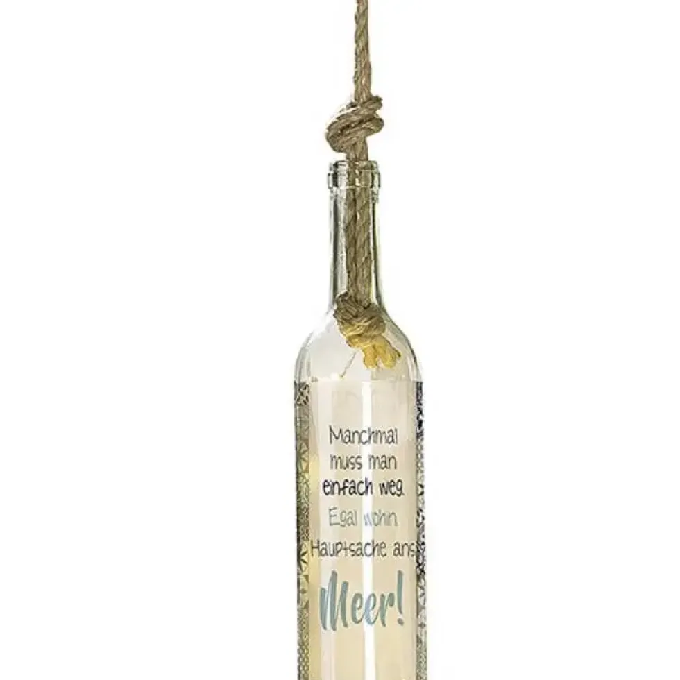 LED Glasflasche Flaschenpost zum Hängen Haus am Meer Höhe 30 cm