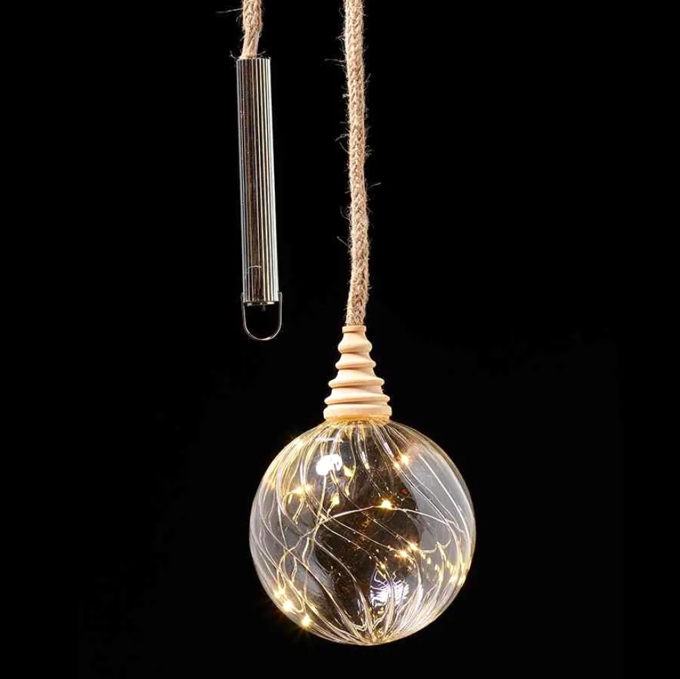 LED Glaskugel am Jutehänger Durchmesser 12 cm