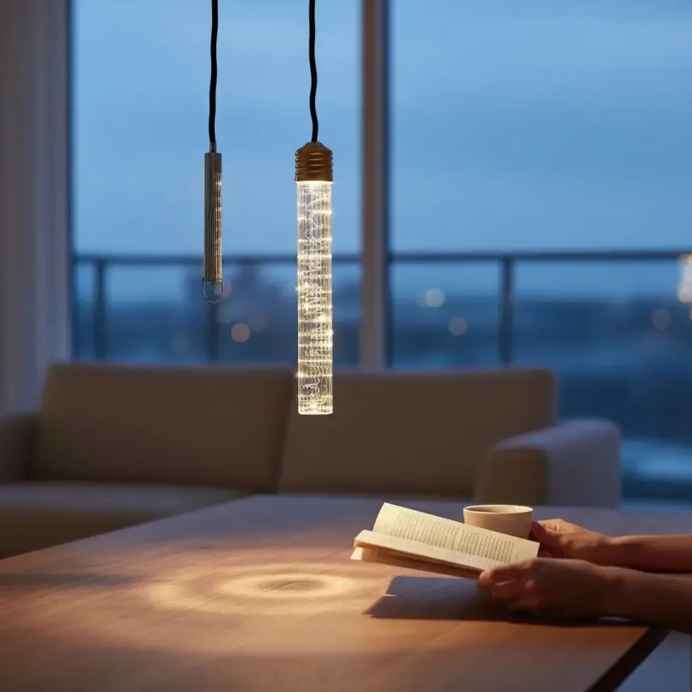 LED Leuchtstab hängend Glas mit Rillenoptik Länge 28 cm