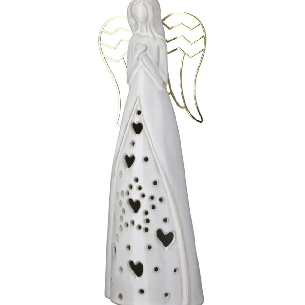 LED Porzellan Engel Figur Deko Nanto Höhe 28 cm
