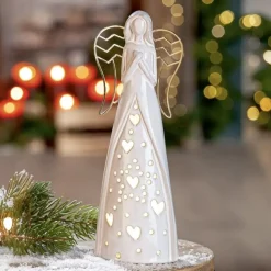 LED Porzellan Engel Figur Deko Nanto Höhe 28 cm