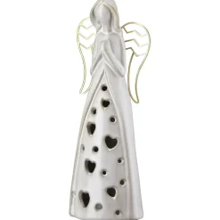 LED Porzellan Engel Figur Deko Nanto Höhe 28 cm