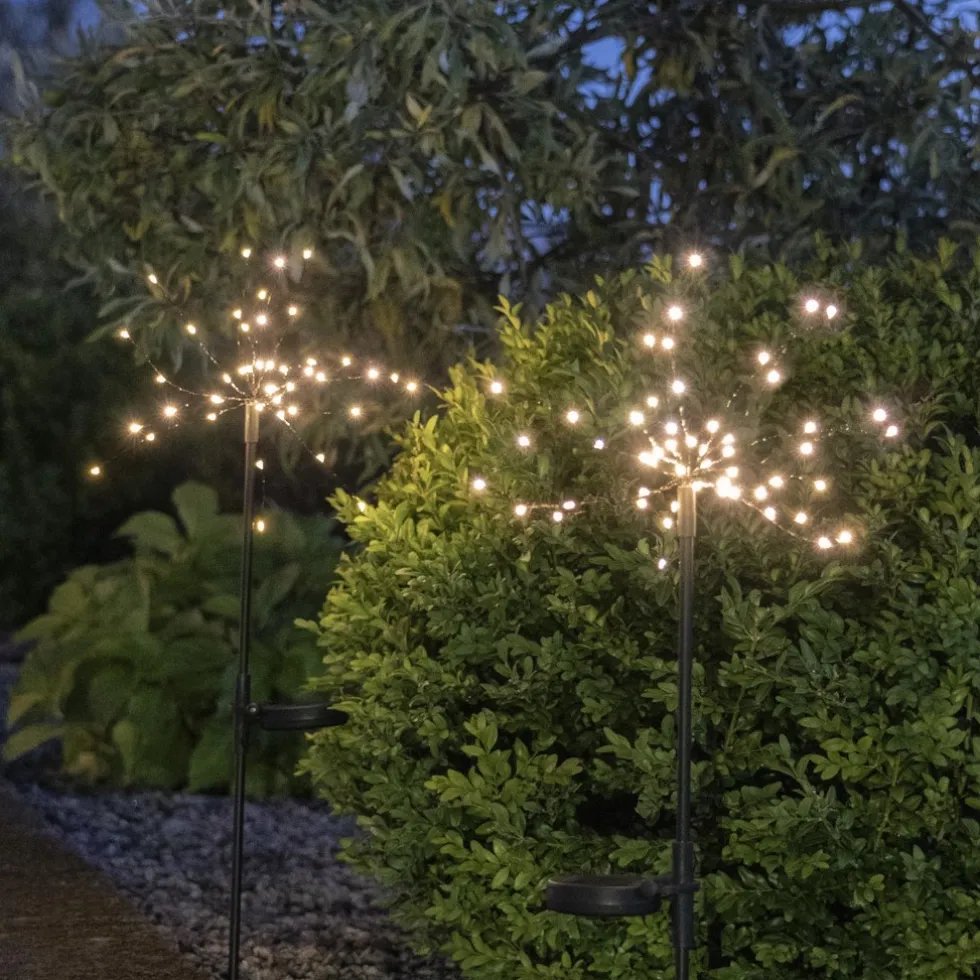 LED Solar Gartenstecker FIREWORK 2er Set warmweiß Höhe 60 cm