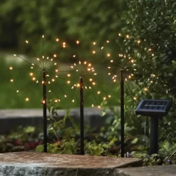 LED Solar Gartenstecker FIREWORK 3er Set warmweiß Höhe 40 cm
