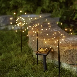 LED Solar Gartenstecker FIREWORK 3er Set warmweiß Höhe 40 cm