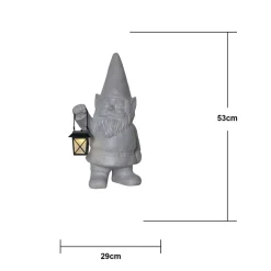 LED Solar Gartenzwerg mit Laterne GNOMY grau Höhe 53 cm
