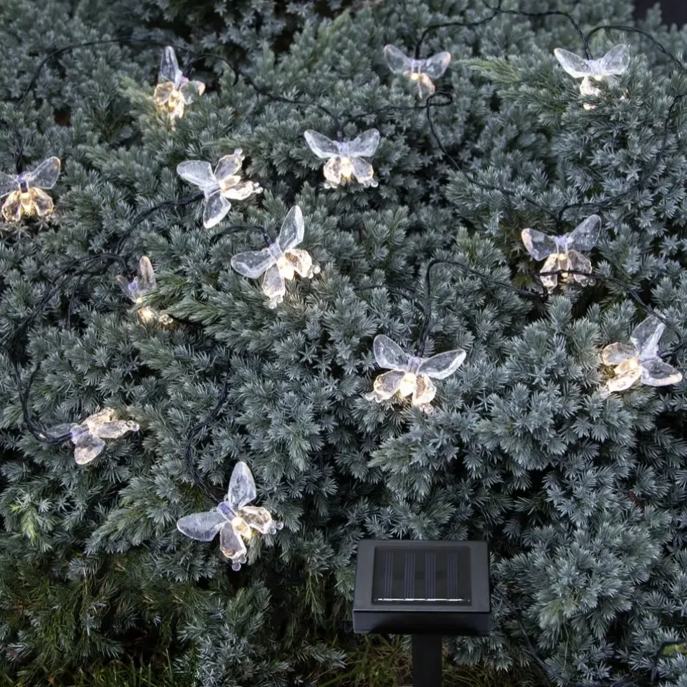 LED Solar Lichterkette mit Schmetterlingen warmweiß Breite 280 cm