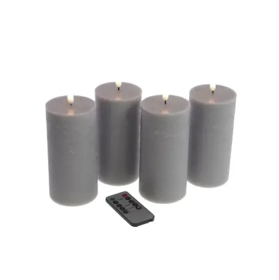 LED Stumpenkerze Werner Voß 4er-Set grau 7,5×15 cm