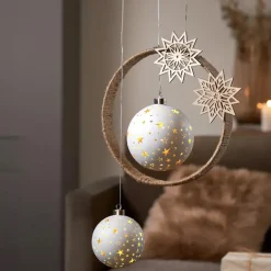 LED Weihnachtsdeko Kugel weiß gold Durchmesser 15 cm