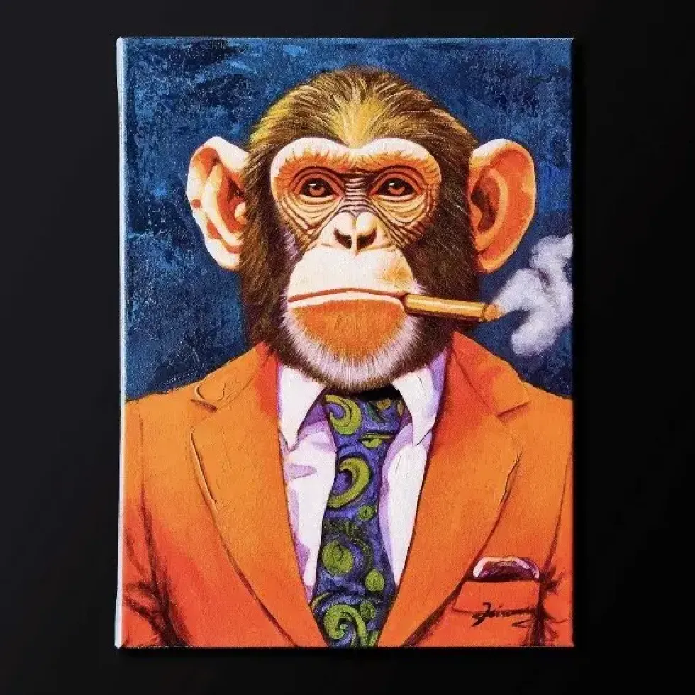 Leinwandbild Smoking Monkey blau 30×40 cm