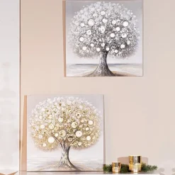 Leinwandbild Tree Solo gold silber 60×60 cm