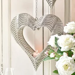 Metalldeko HERZ ZUM HÄNGEN silber ø 29 cm