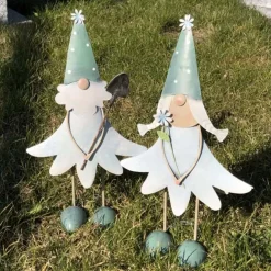 Metall Figur Deko Wichtel 2er Set Naturfreunde H 32 cm