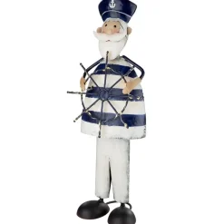 Metallfigur Maritim Kapitän Bjarne mit Steuerrad LED beleuchtet Höhe 43 cm