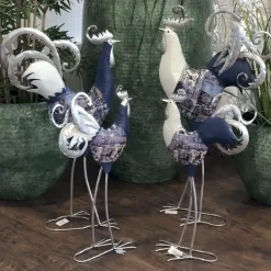 Metalltier Deko Hahn blau weiß