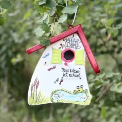 Nistkasten zum Aufhängen bunt Das Leben ist schön Vogelvilla Höhe 23 cm
