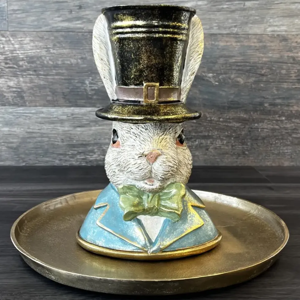 Osterhase Deko Hasenbüste Hase mit Zylinder Clayre & Eef H 29 cm
