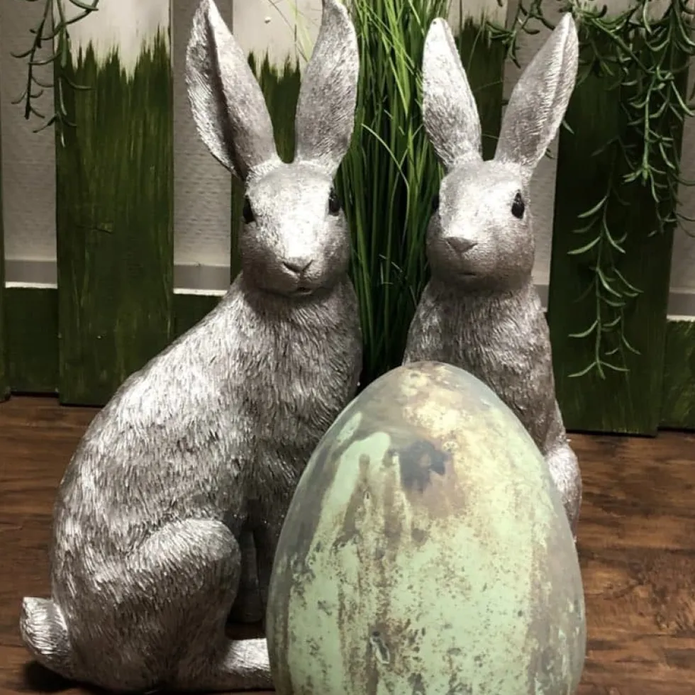 Osterhasen Deko 2er Set Paxino silber Kaheku